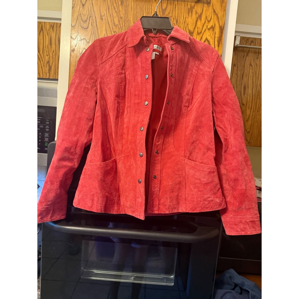 Coldwater Creek Red Suede Leather Jacket Snap Front Womens Small V1331 H26841